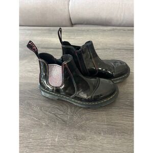 Dr Martens Kids Black Patent Holographic Chelsea Boots Side Zip  Size 5